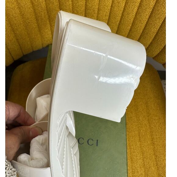 Gucci Rubber embossed Logo Womens Platform Slides size 36 Mystic White color - Picture 10 of 17